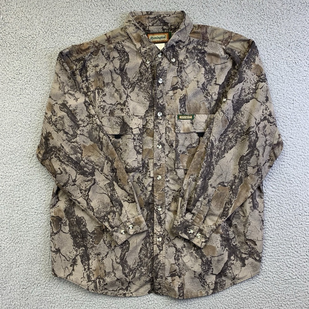 Remington Camouflaged Shirt Men XL Long Sleeve Nylon Real Tree Fishing Button Up
